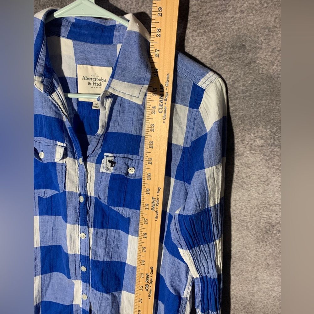 Abercrombie & Fitch Womens Plaid Button Down Shirt Size M Blue Long Sleeve - Picture 5 of 7
